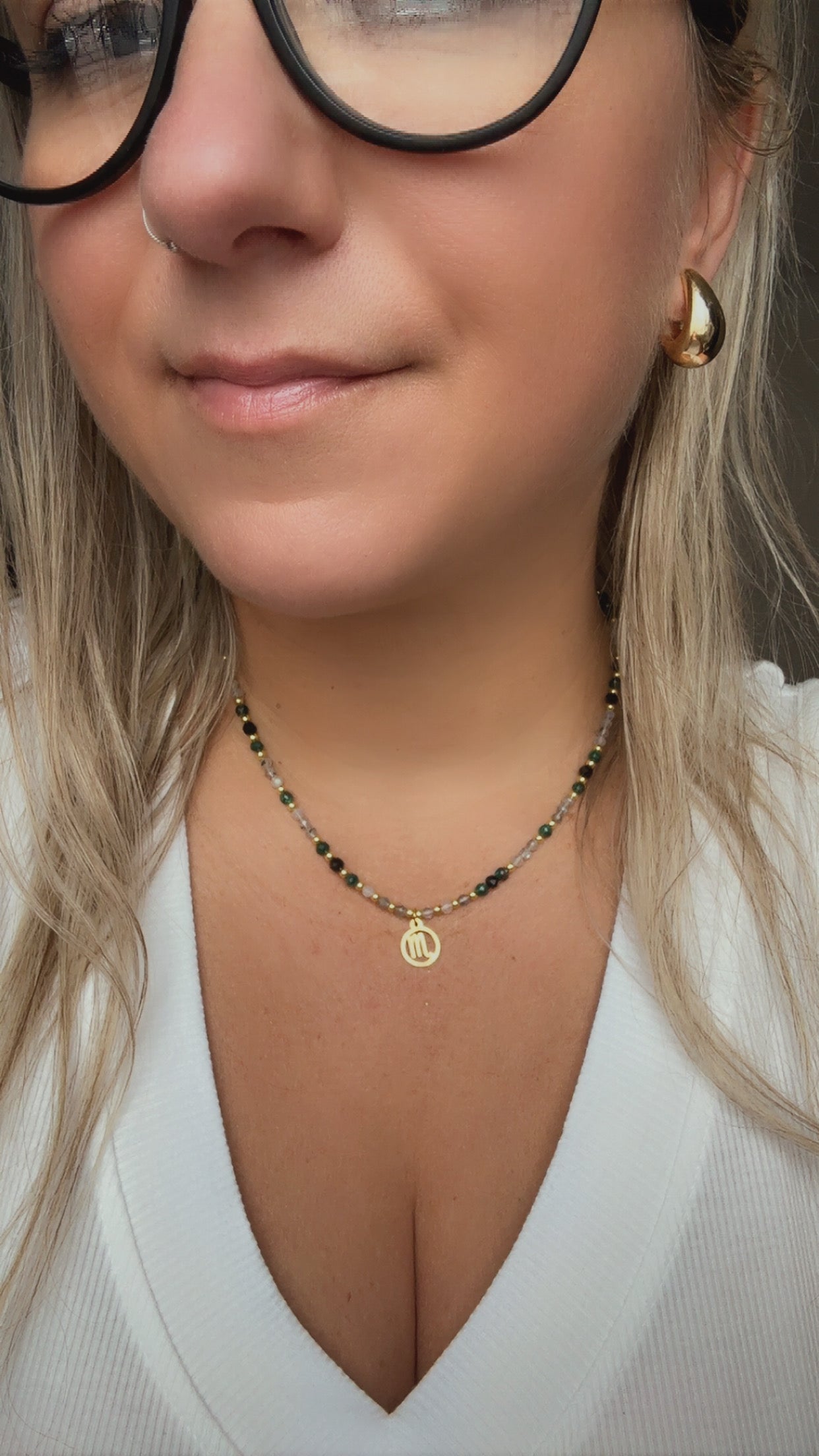 Scorpio Zodiac Beaded Necklace – Black Tourmaline, Malachite & Labradorite for Protection & Transformation
