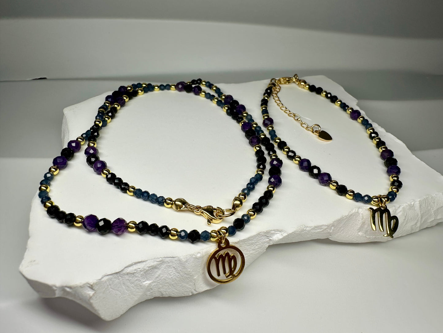 Virgo Zodiac Jewelry Set – Black Tourmaline, Sapphire & Amethyst | Moonstone Exeter