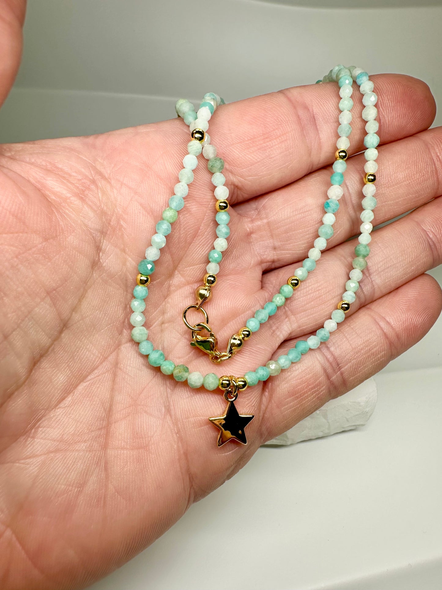 Amazonite Beaded Necklace | Handmade Crystal Choker for Confidence & Calm | Dainty Gemstone Jewelry Gift for Her