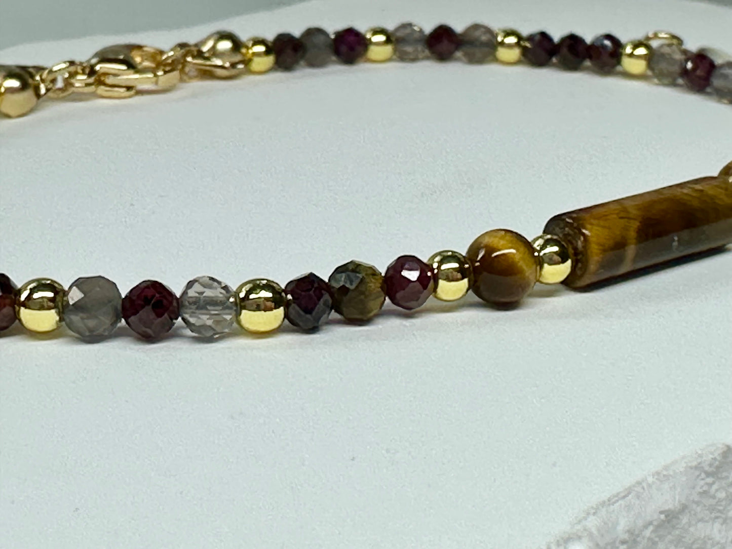 Capricorn Crystal Bracelet – Tiger’s Eye, Garnet & Smoky Quartz