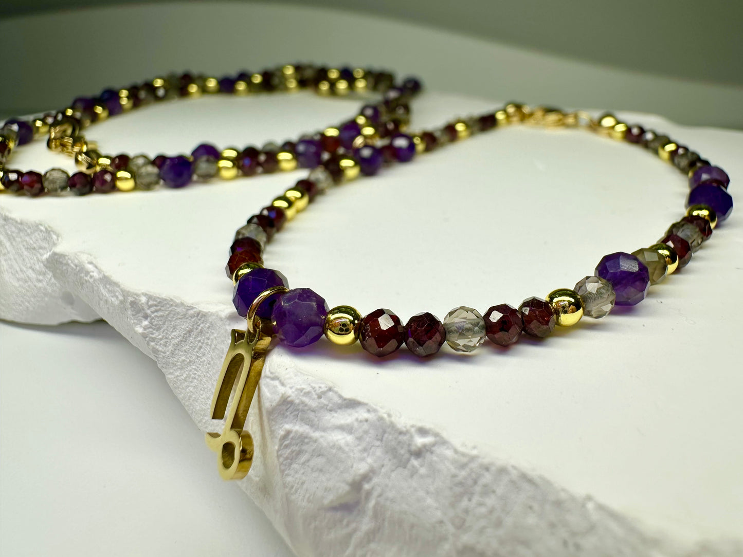 Capricorn Zodiac Jewellery Set – Smoky Quartz, Garnet & Amethyst | Handmade Necklace & Bracelet for Grounding & Ambition