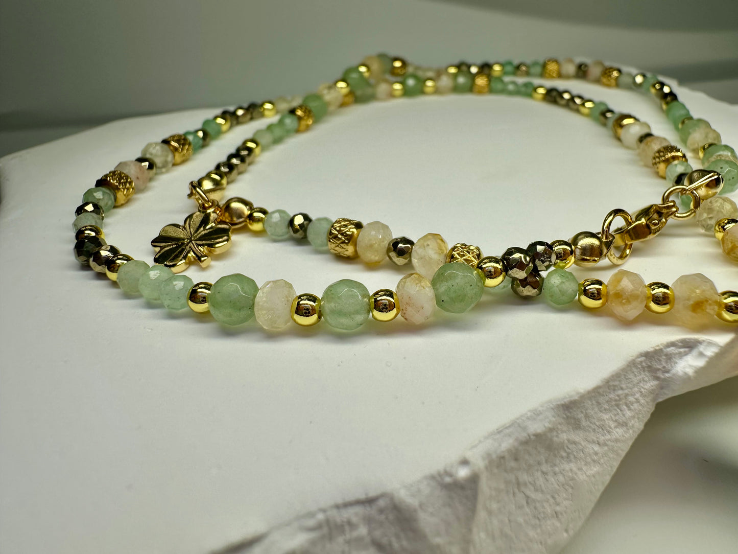 Money Attraction Necklace – Citrine, Pyrite & Green Aventurine | Handmade Crystal Jewelry for Abundance & Success