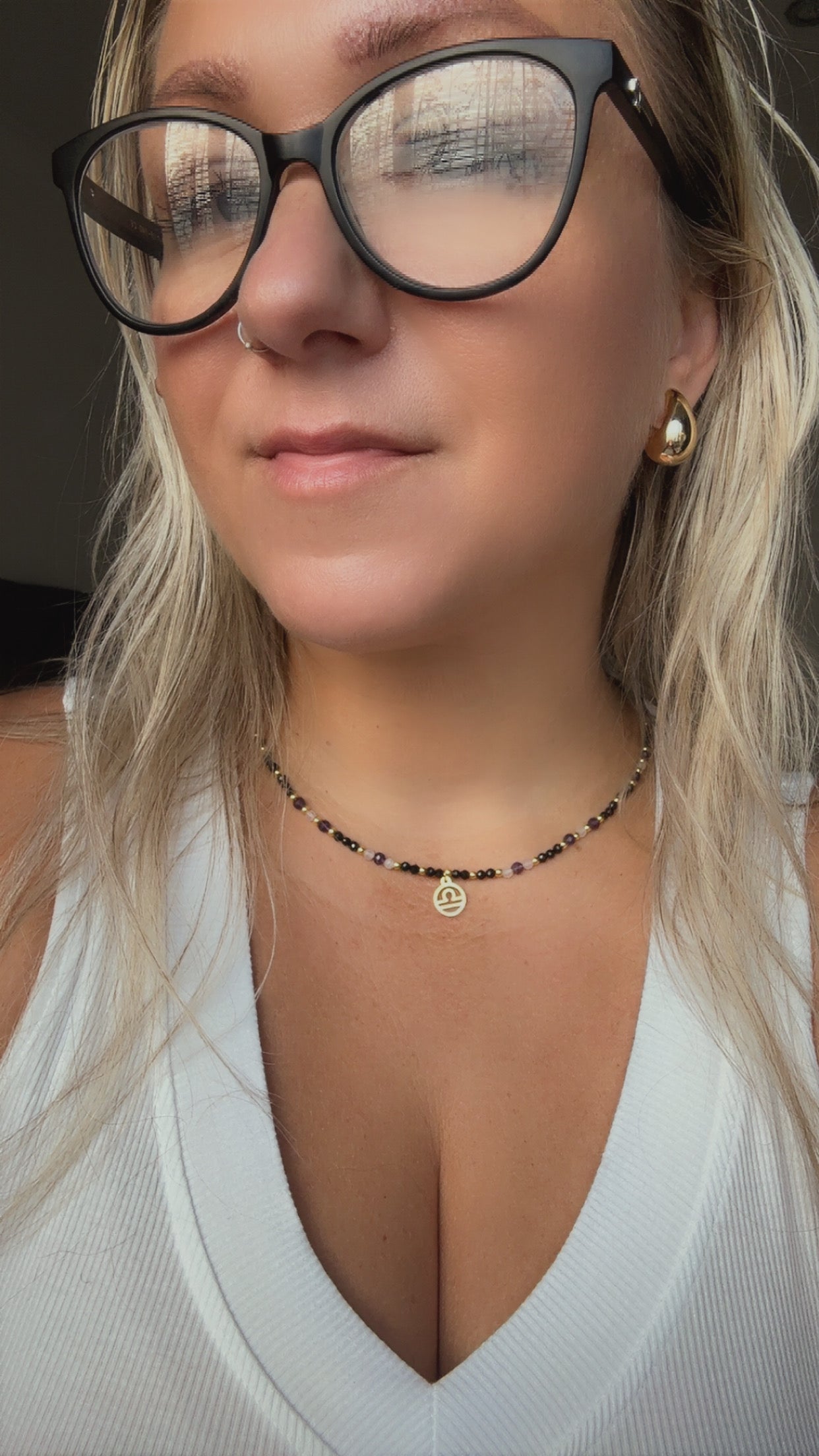 Libra Birthstone Necklace – Black Tourmaline, Rose Quartz & Amethyst | Handmade Zodiac Crystal Jewelry for Balance & Love