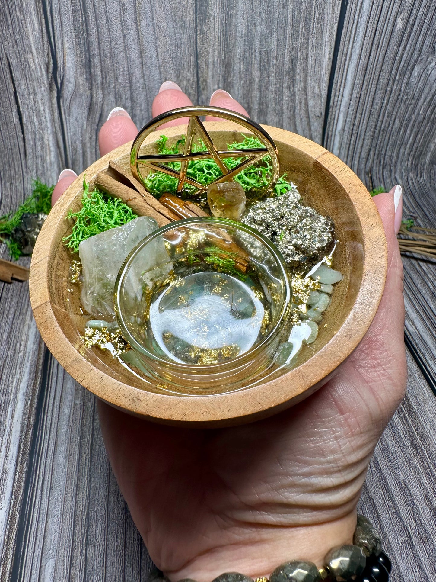 Mini Money Bowl – Citrine, Pyrite & Green Aventurine | Handmade Crystal Ritual for Abundance, Luck & Prosperity