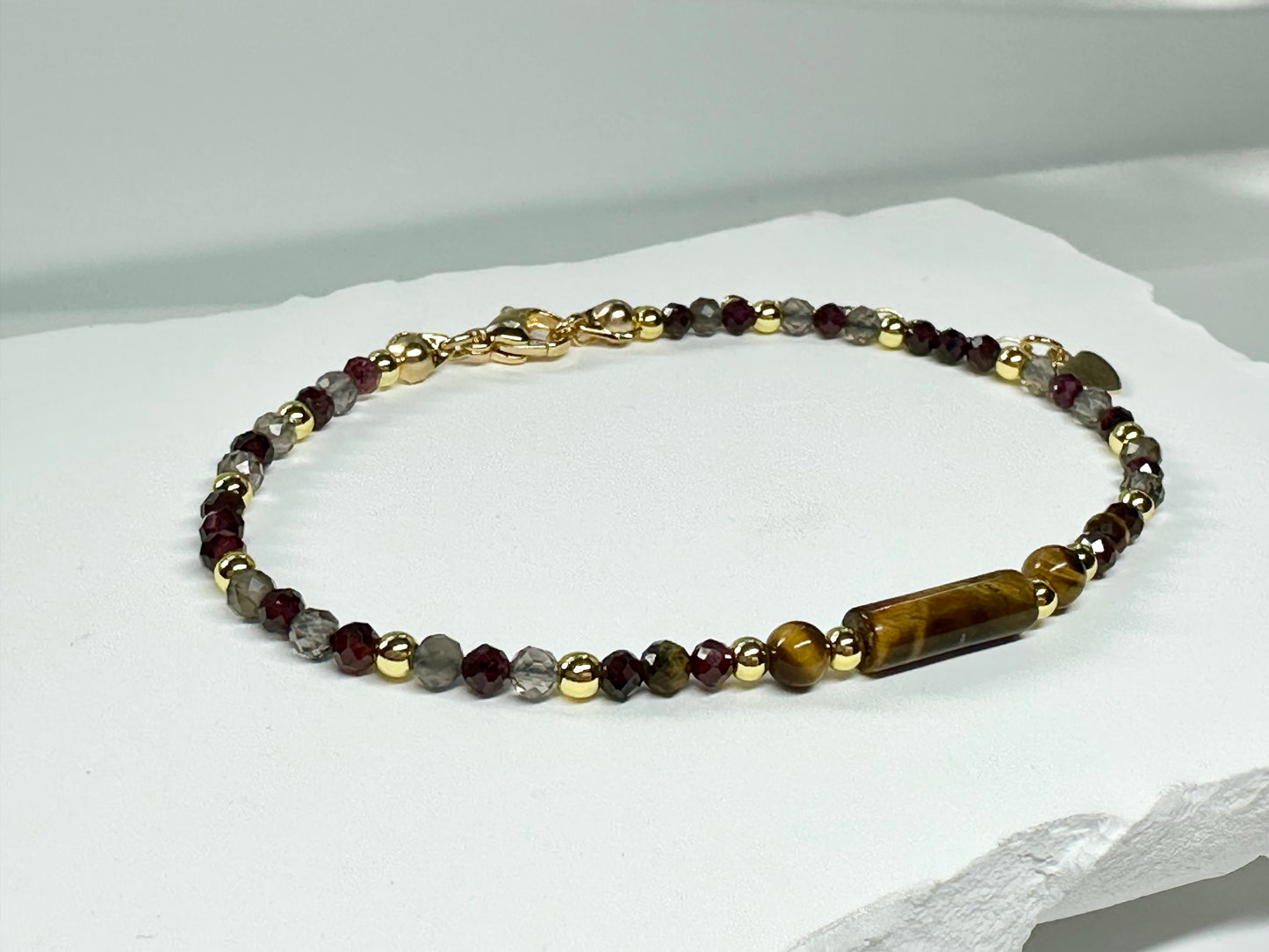 Capricorn Crystal Bracelet – Tiger’s Eye, Garnet & Smoky Quartz