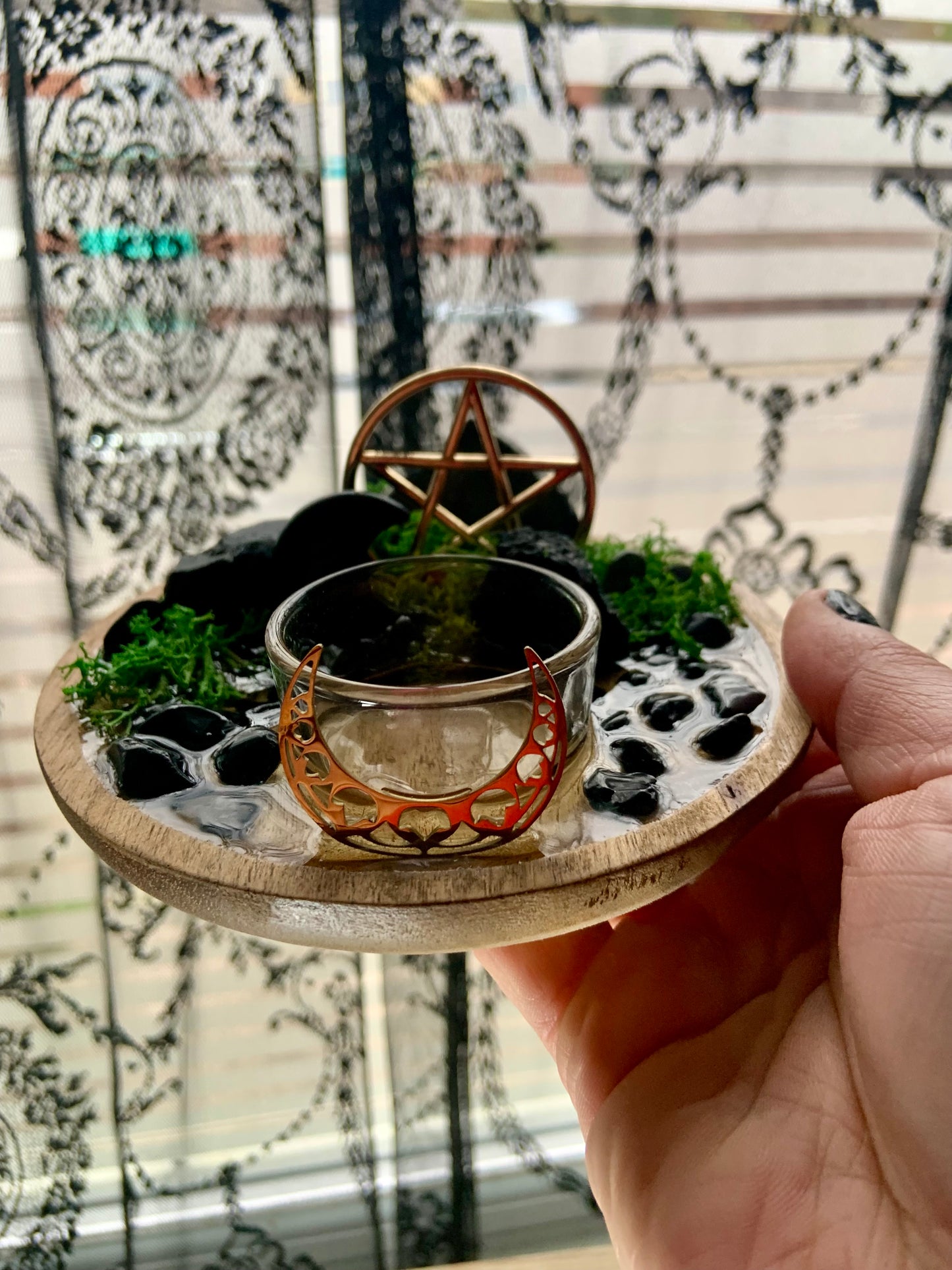 Protection Ritual Candle Holder – Black Tourmaline & Obsidian