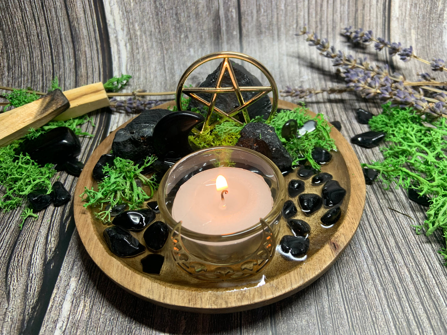 Protection Ritual Candle Holder – Black Tourmaline & Obsidian