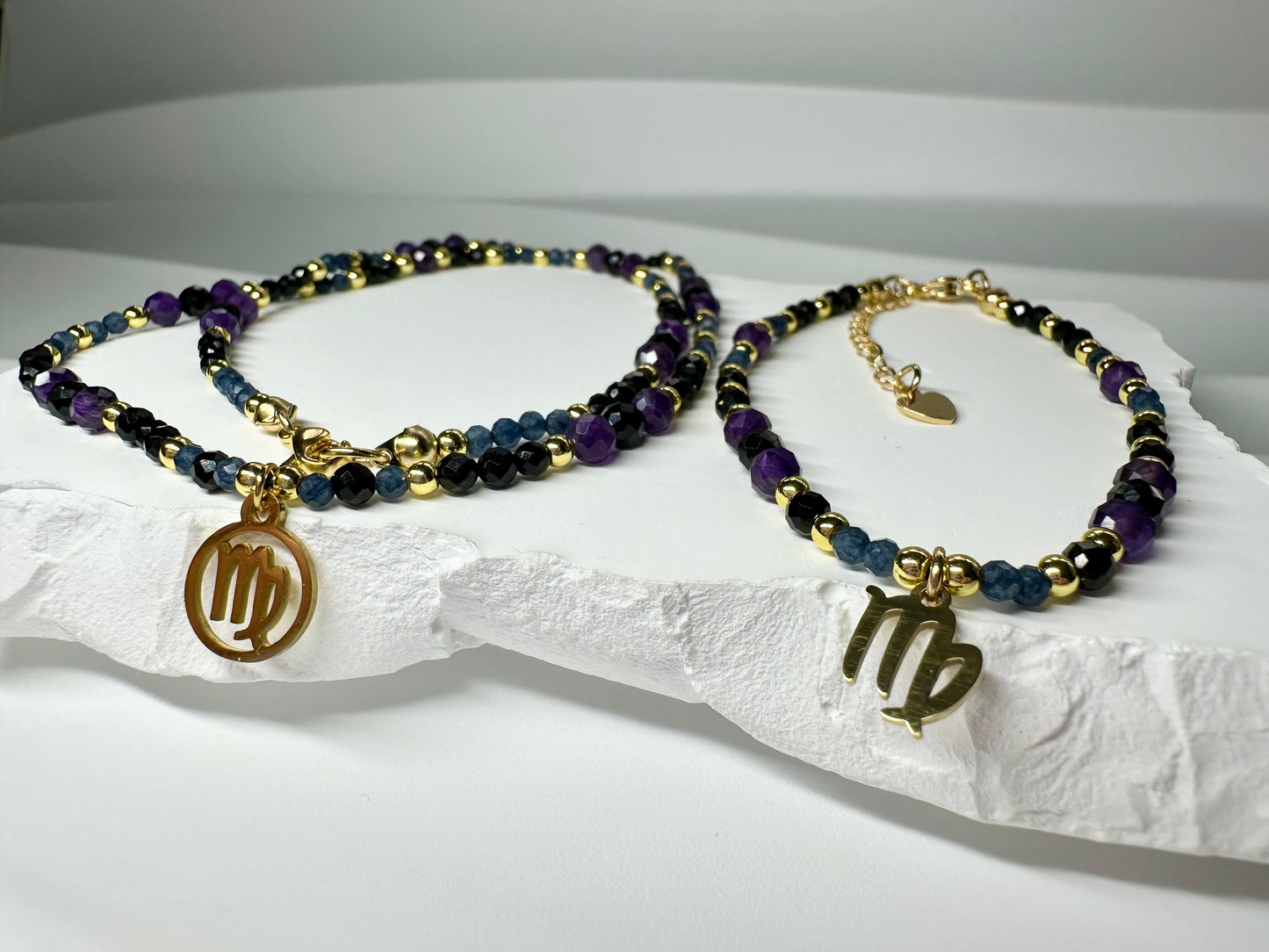 Virgo Zodiac Jewelry Set – Black Tourmaline, Sapphire & Amethyst | Moonstone Exeter