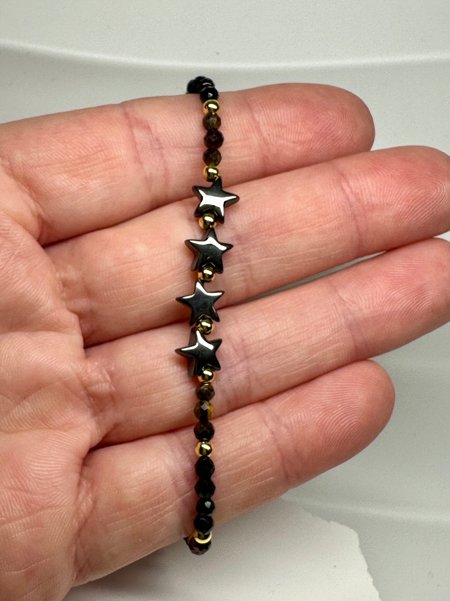 Black Tourmaline, Tiger Eye & Hematite Stars Bracelet – Handmade Protection Jewelry for Strength, Focus & Energy Shielding