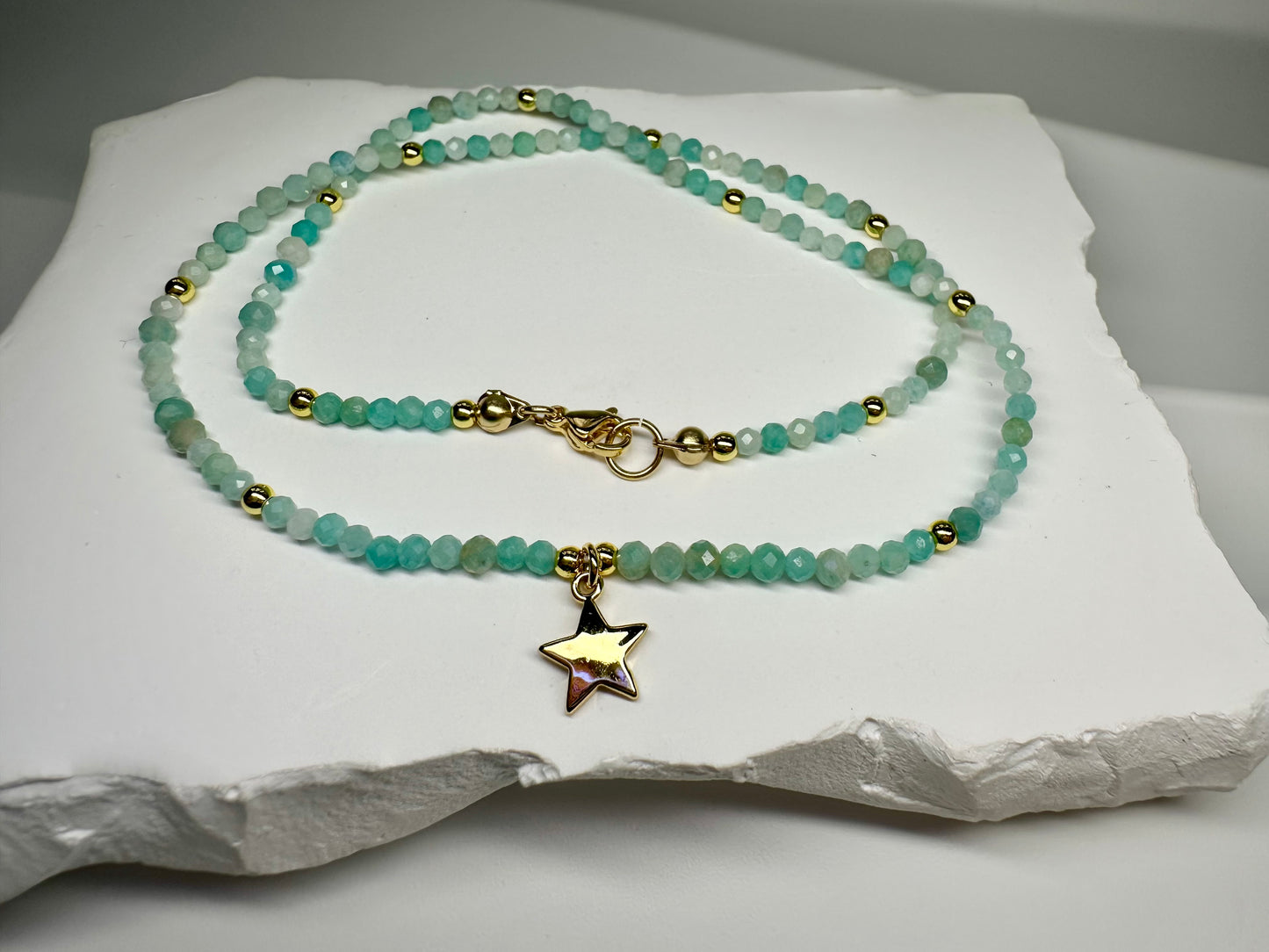 Amazonite Beaded Necklace | Handmade Crystal Choker for Confidence & Calm | Dainty Gemstone Jewelry Gift for Her