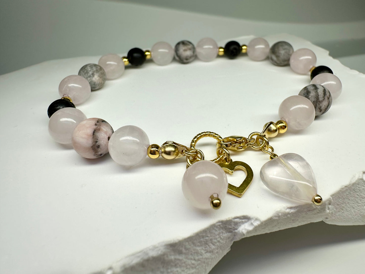 Grounded Love Crystal Bracelet ,Black Lava, Rose Quartz & Pink Zebra Jasper | Handmade Spiritual Jewellery for Balance and Healing