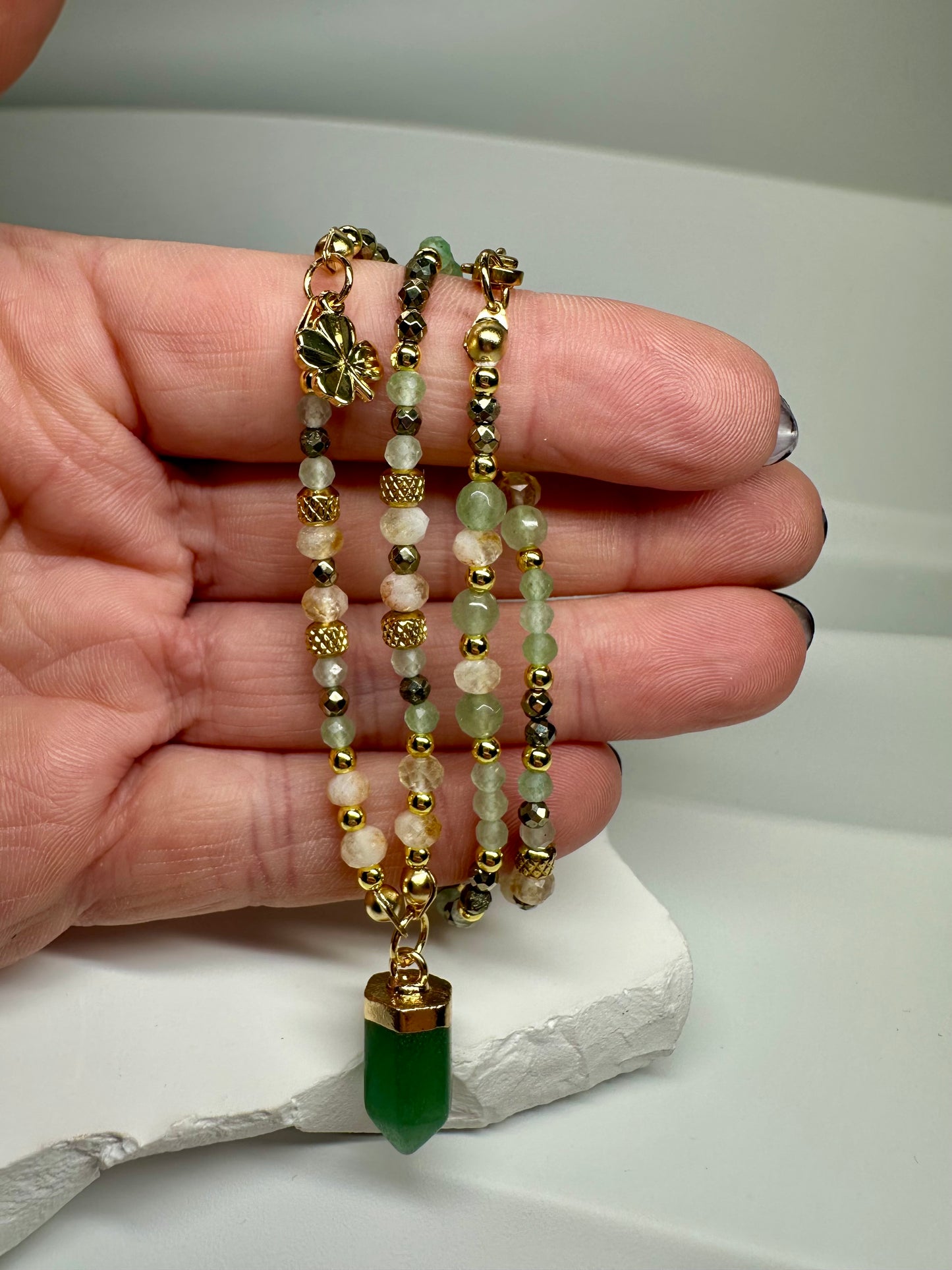 Money Attraction Necklace – Citrine, Pyrite & Green Aventurine | Handmade Crystal Jewelry for Abundance & Success