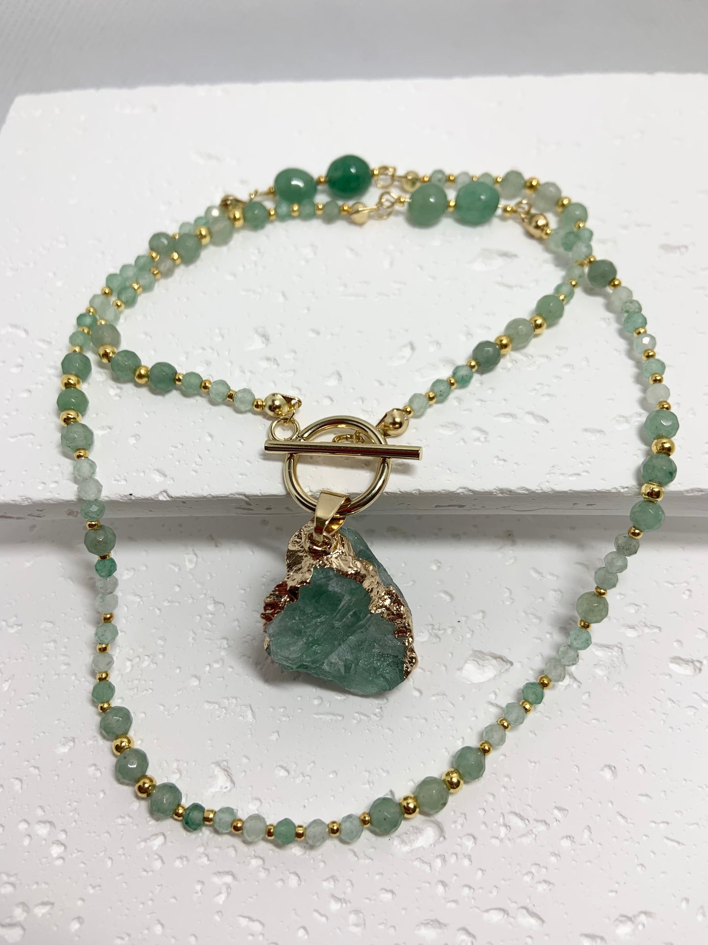 Green Aventurine Raw Pendant Necklace β Gold Toggle Clasp | Handmade Crystal Jewelry for Luck & Emotional Balance