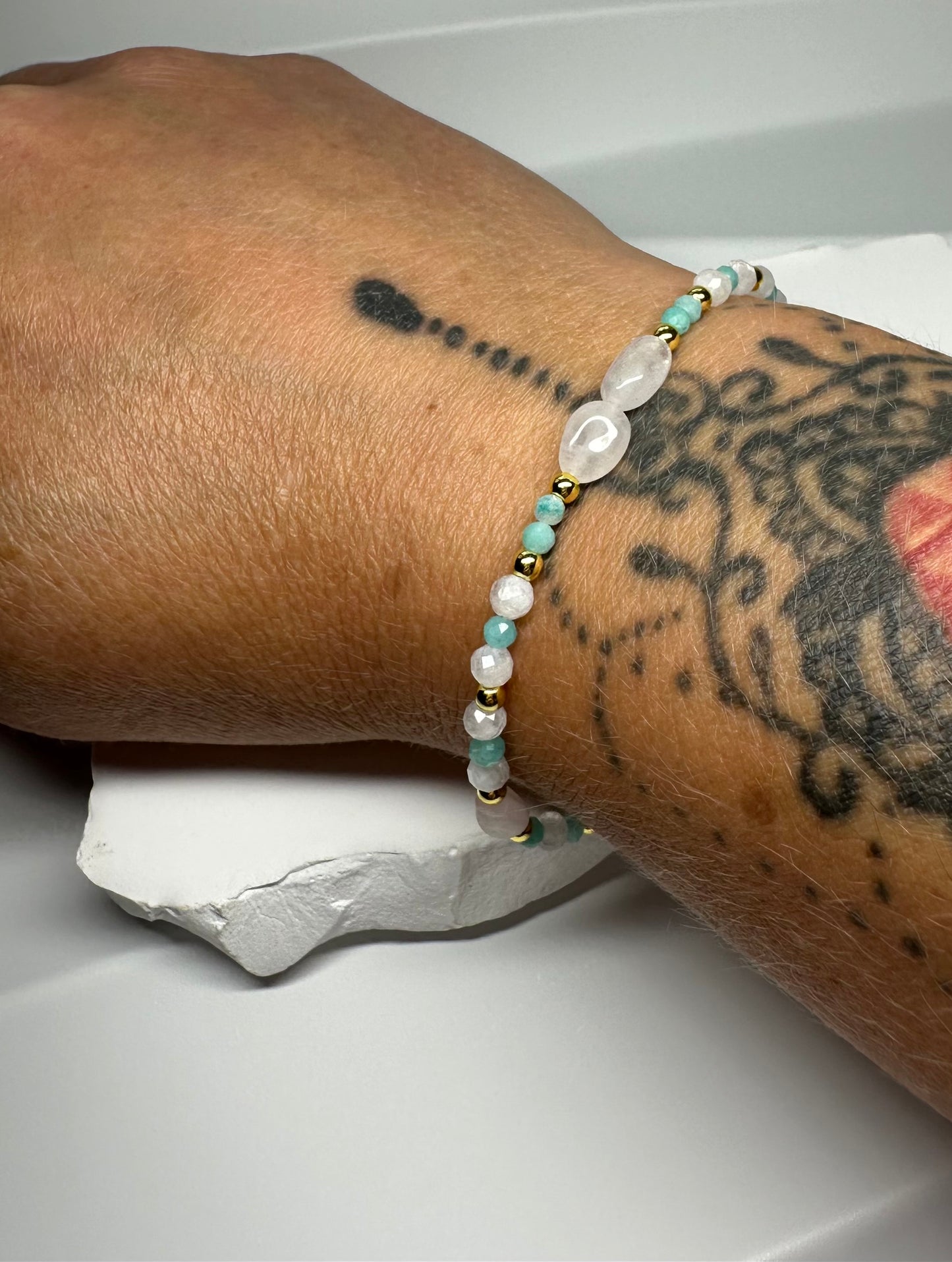 Moonstone, Rose Quartz & Amazonite Bracelet | Handmade Crystal Jewelry for Confidence, Love & Intuition