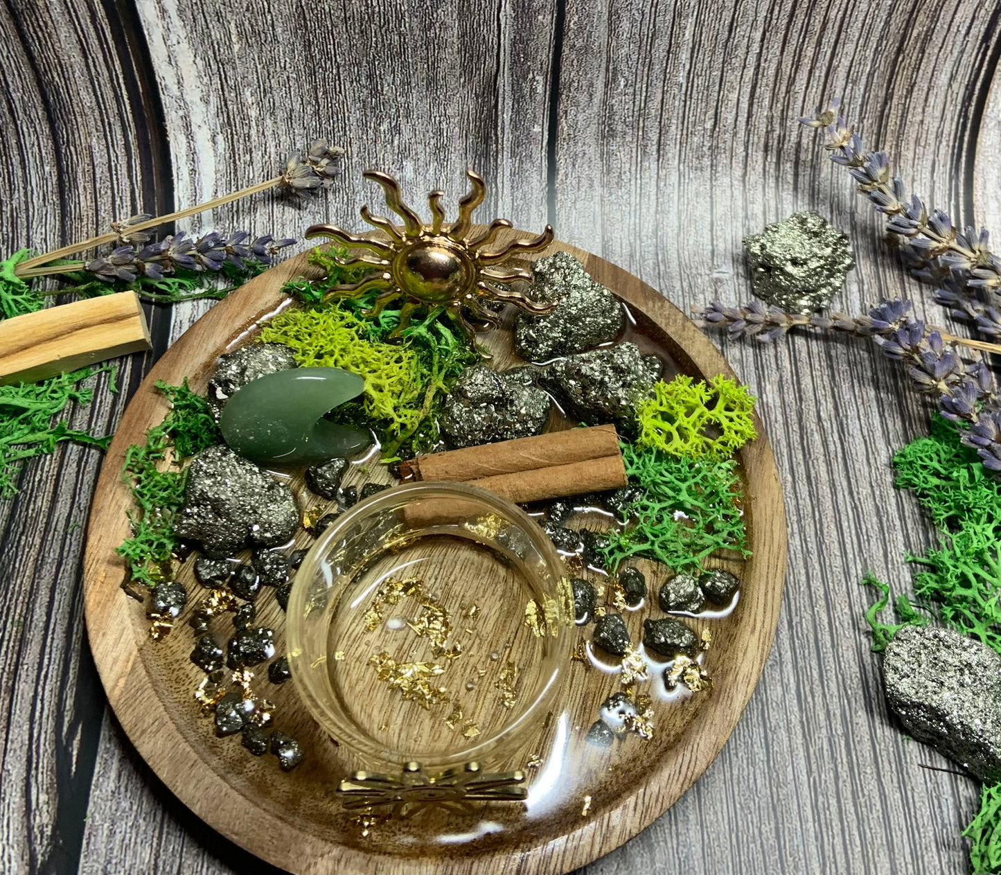 Abundance Ritual Candle Holder – Pyrite & Green Aventurine | Money Bowl
