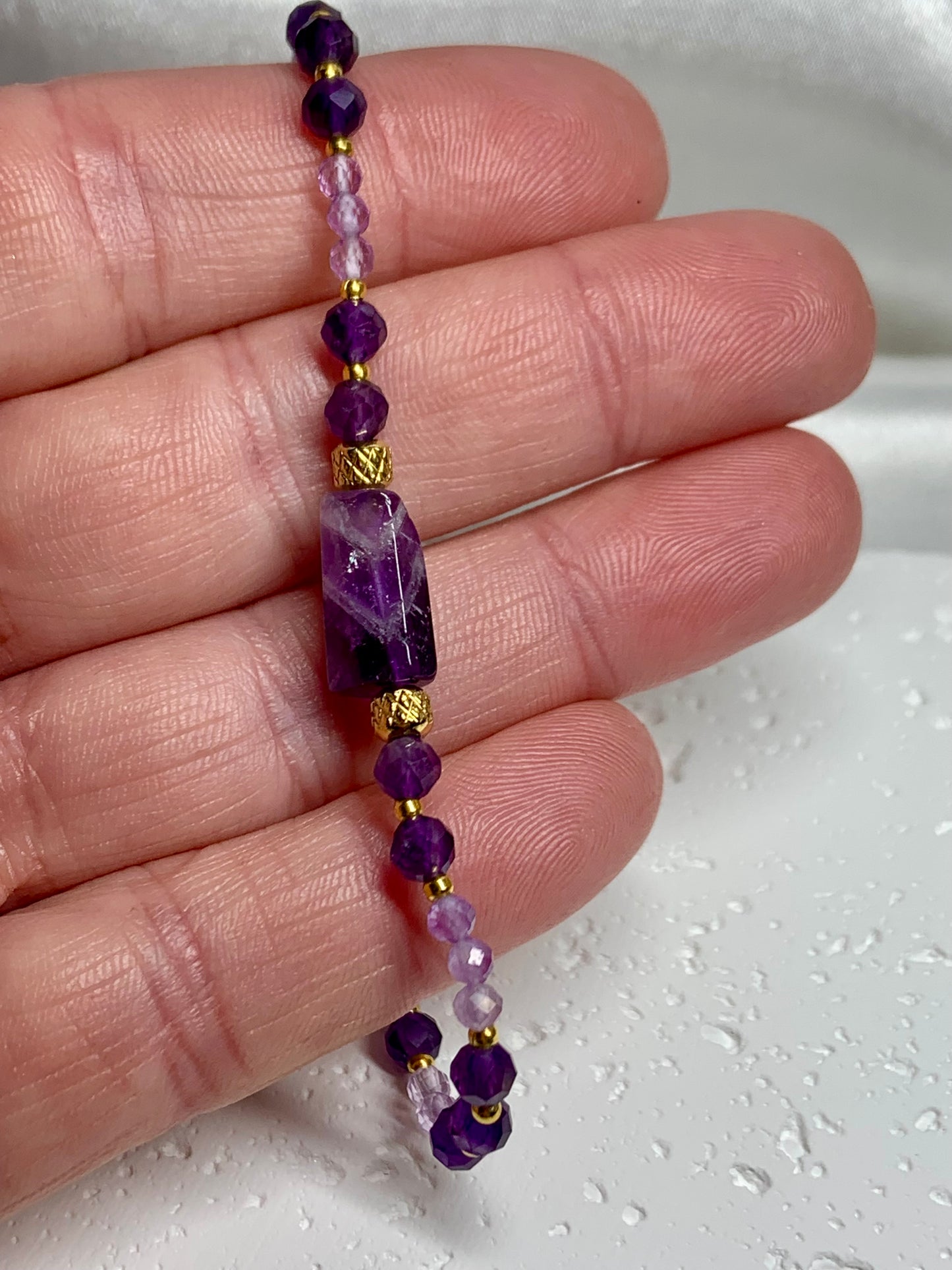 Lavender Amethyst Bracelet with Gold Accents – Handmade Crystal Jewelry for Calm & Elegance