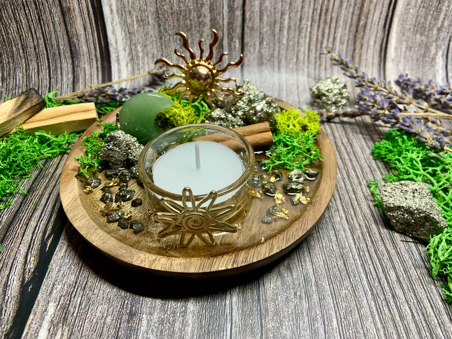 Abundance Ritual Candle Holder – Pyrite & Green Aventurine | Money Bowl