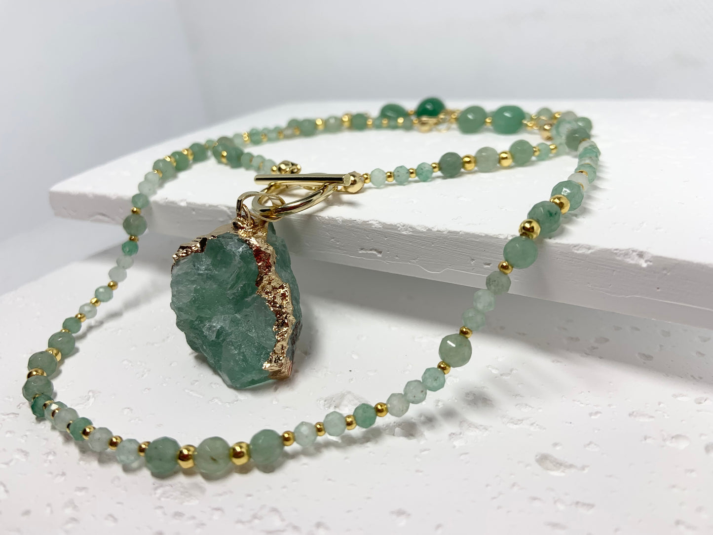 Green Aventurine Raw Pendant Necklace β Gold Toggle Clasp | Handmade Crystal Jewelry for Luck & Emotional Balance