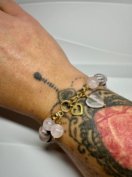 Grounded Love Crystal Bracelet ,Black Lava, Rose Quartz & Pink Zebra Jasper | Handmade Spiritual Jewellery for Balance and Healing