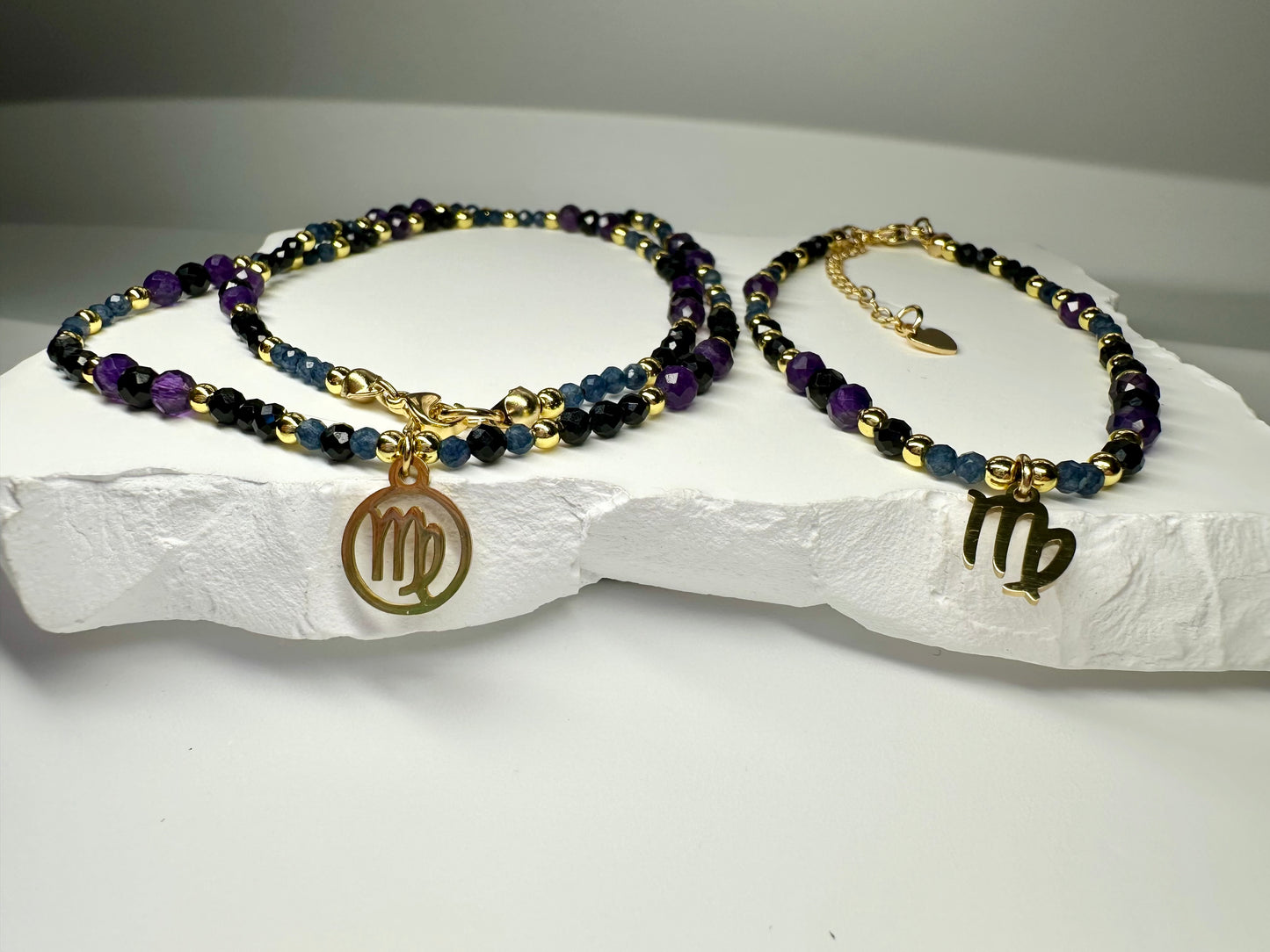 Virgo Zodiac Jewelry Set – Black Tourmaline, Sapphire & Amethyst | Moonstone Exeter