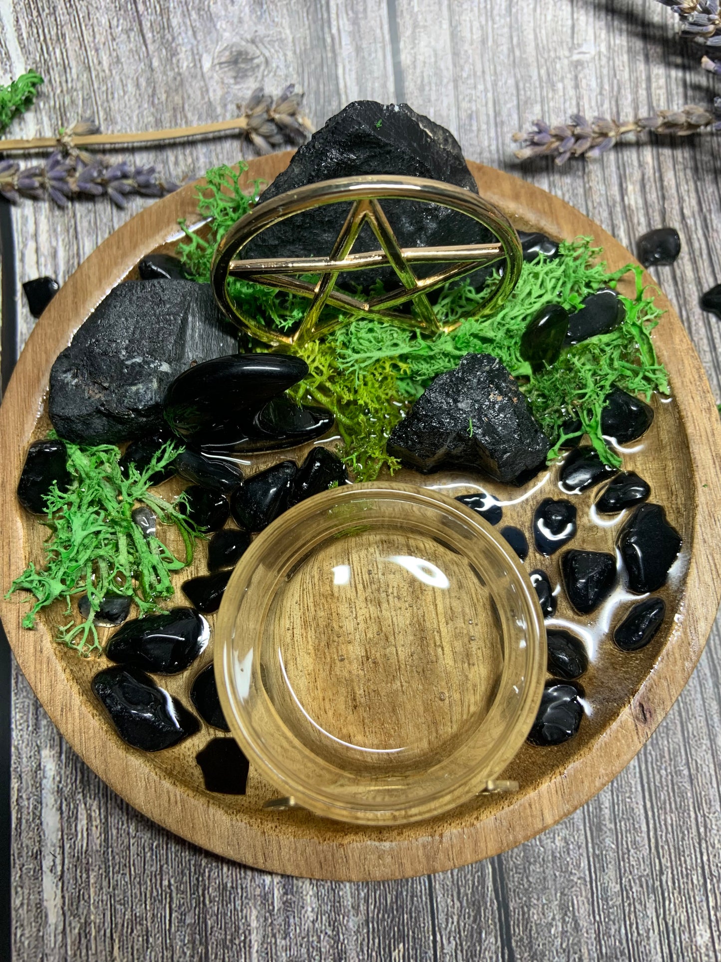 Protection Ritual Candle Holder – Black Tourmaline & Obsidian