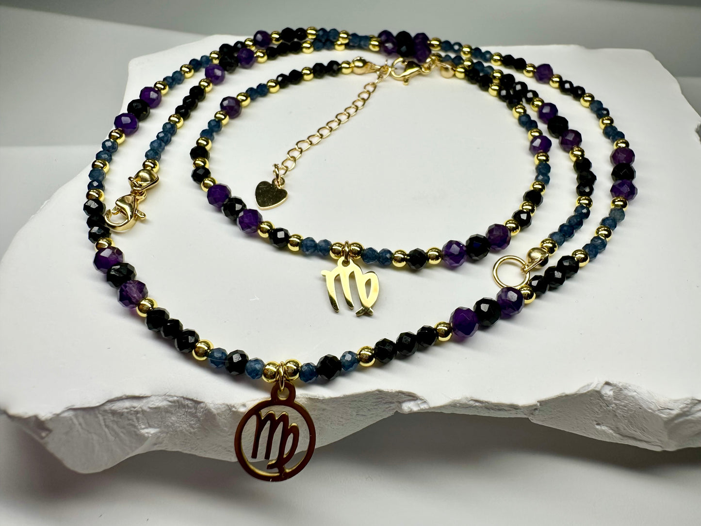 Virgo Zodiac Jewelry Set – Black Tourmaline, Sapphire & Amethyst | Moonstone Exeter