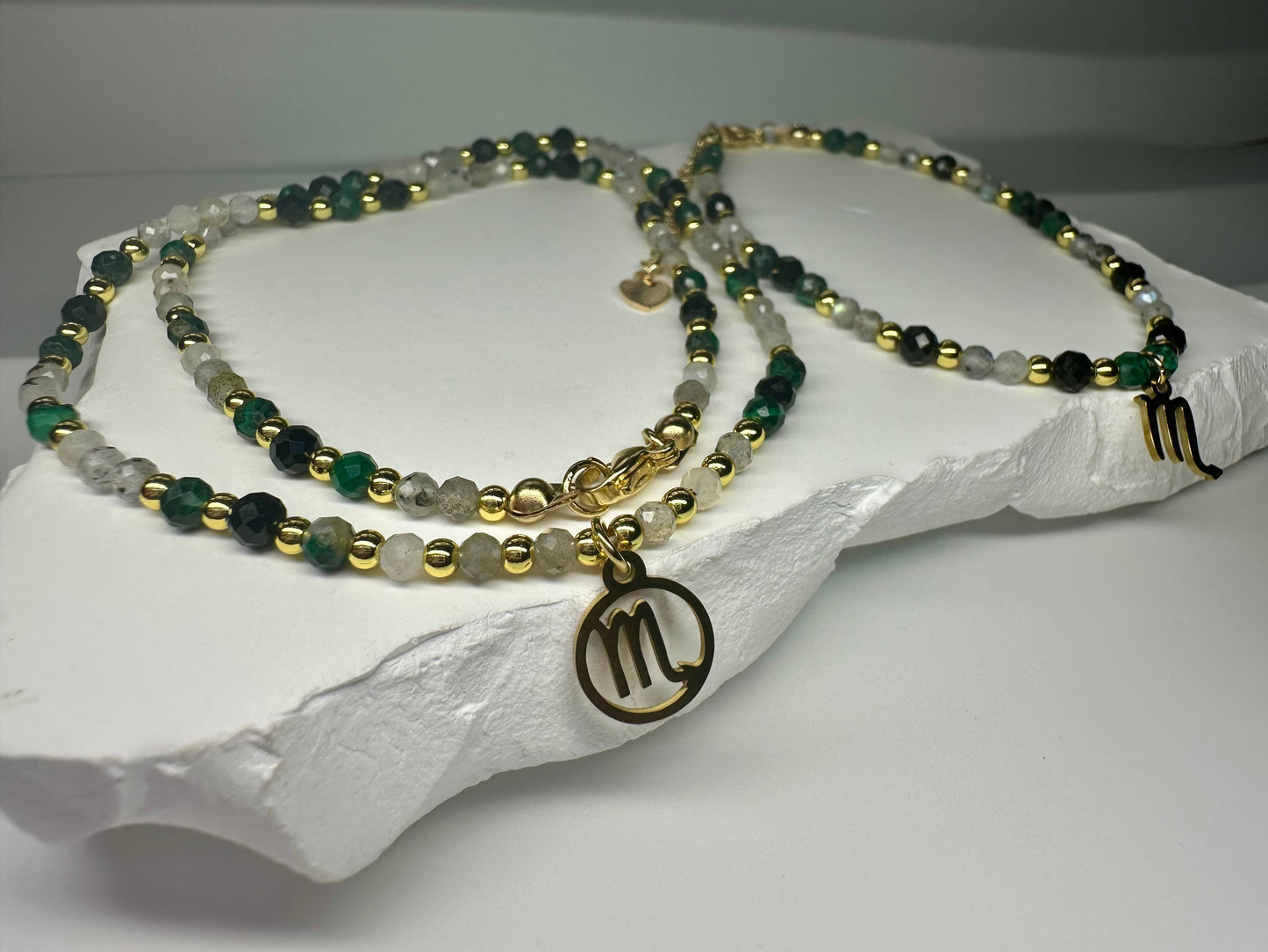 Scorpio Zodiac Set β Black Tourmaline, Malachite & Labradorite Necklace + Bracelet