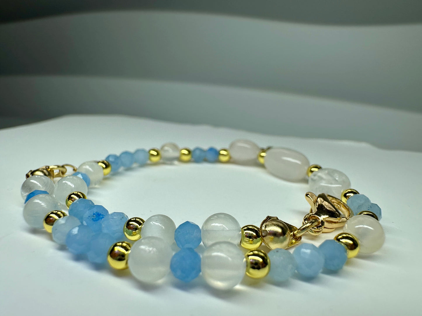Aquarius Birthstone Bracelet – Aquamarine, Rose Quartz & Selenite | Handmade Zodiac Crystal Jewelry for Clarity & Love