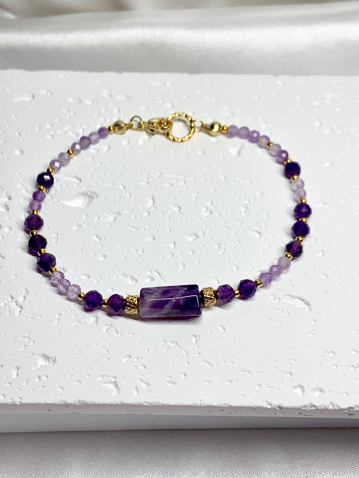 Lavender Amethyst Bracelet with Gold Accents – Handmade Crystal Jewelry for Calm & Elegance