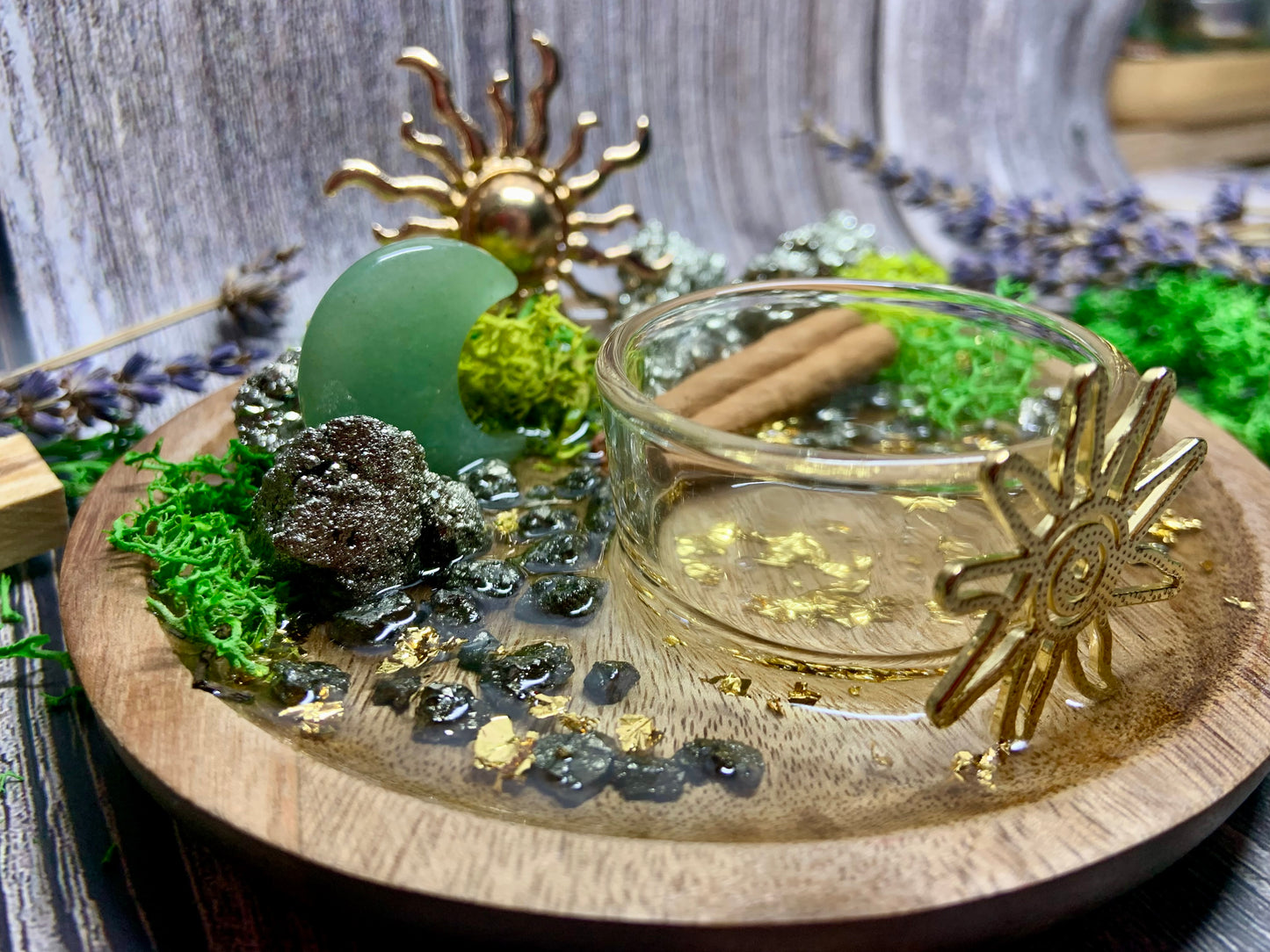Abundance Ritual Candle Holder – Pyrite & Green Aventurine | Money Bowl