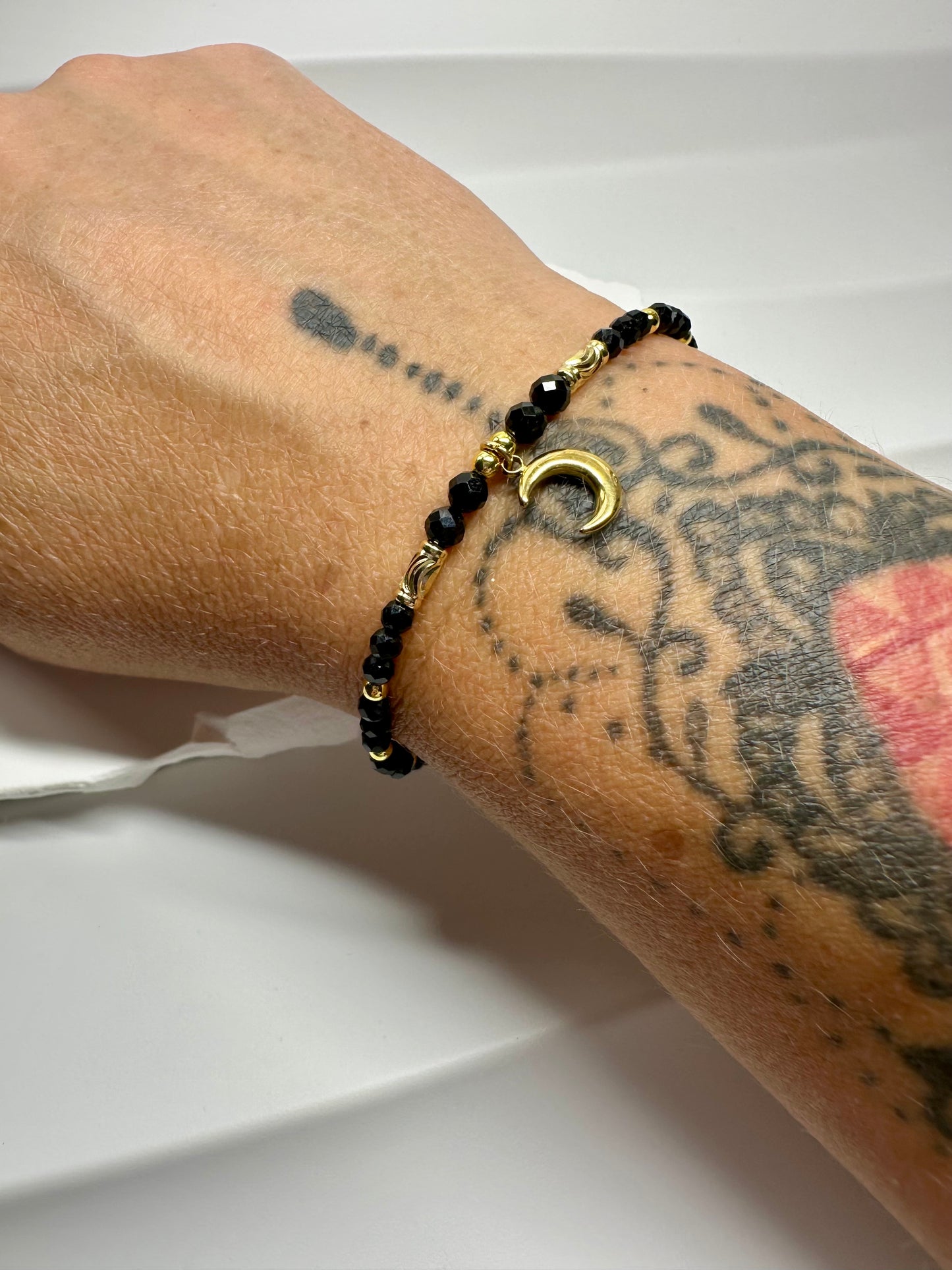 Black Tourmaline Jewelry Set β Crescent Moon Pendant & Gold Toggle Clasp for Protection & Intuition