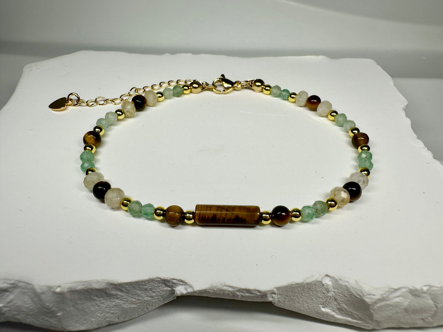 Good Luck Gemstone Bracelet – Citrine, Tiger Eye & Green Aventurine for Abundance, Courage & Prosperity