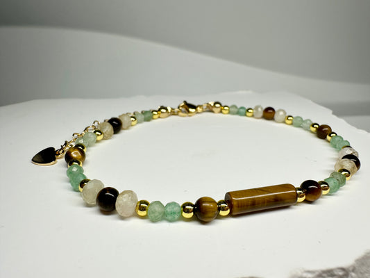 Good Luck Gemstone Bracelet – Citrine, Tiger Eye & Green Aventurine for Abundance, Courage & Prosperity