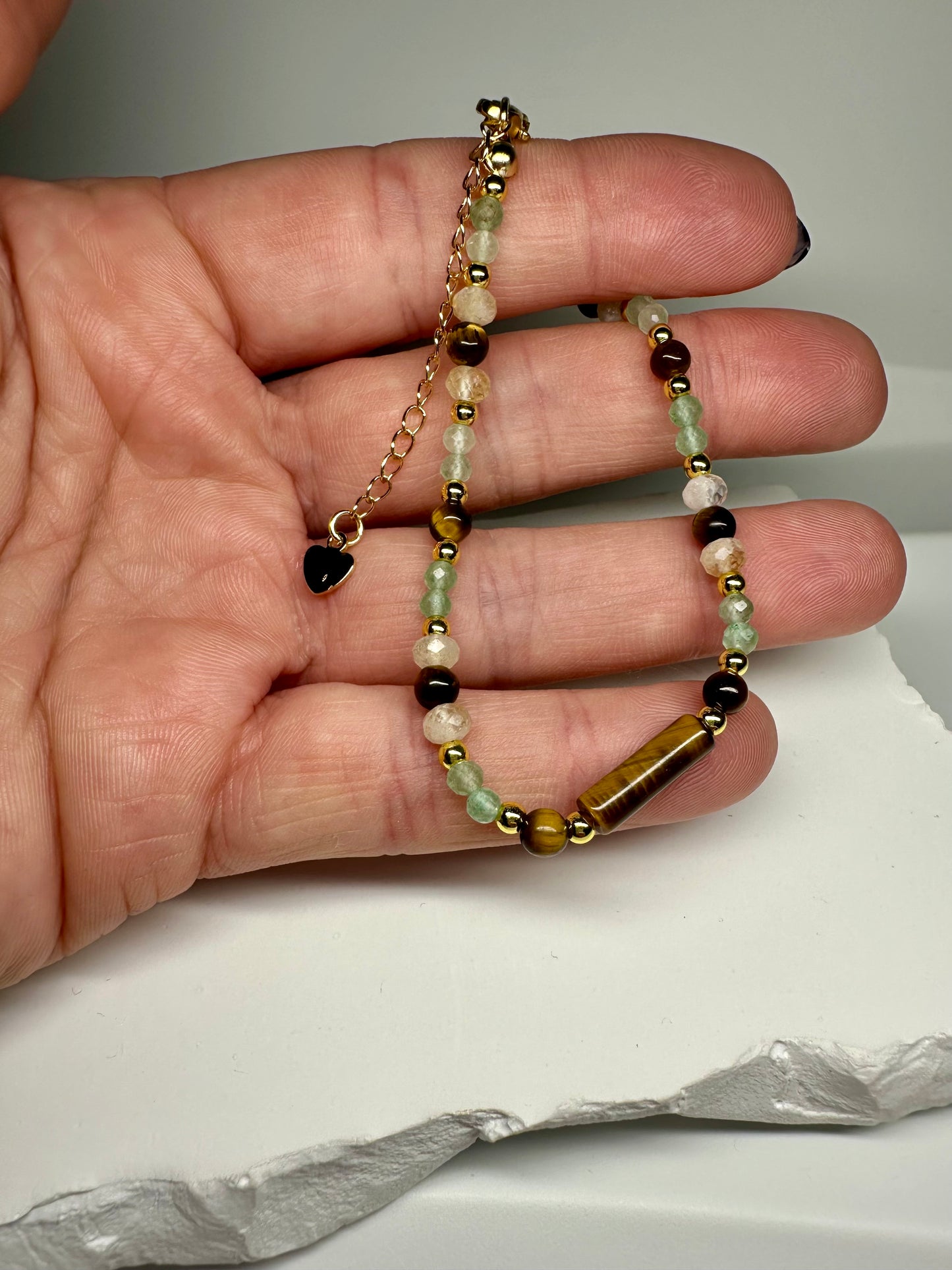 Good Luck Gemstone Bracelet – Citrine, Tiger Eye & Green Aventurine for Abundance, Courage & Prosperity