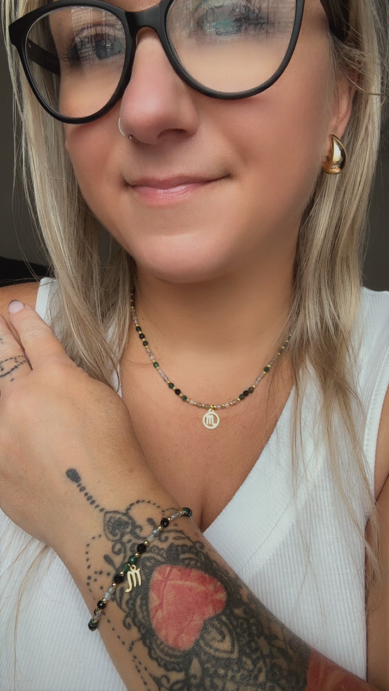 Scorpio Zodiac Set – Black Tourmaline, Malachite & Labradorite Necklace + Bracelet