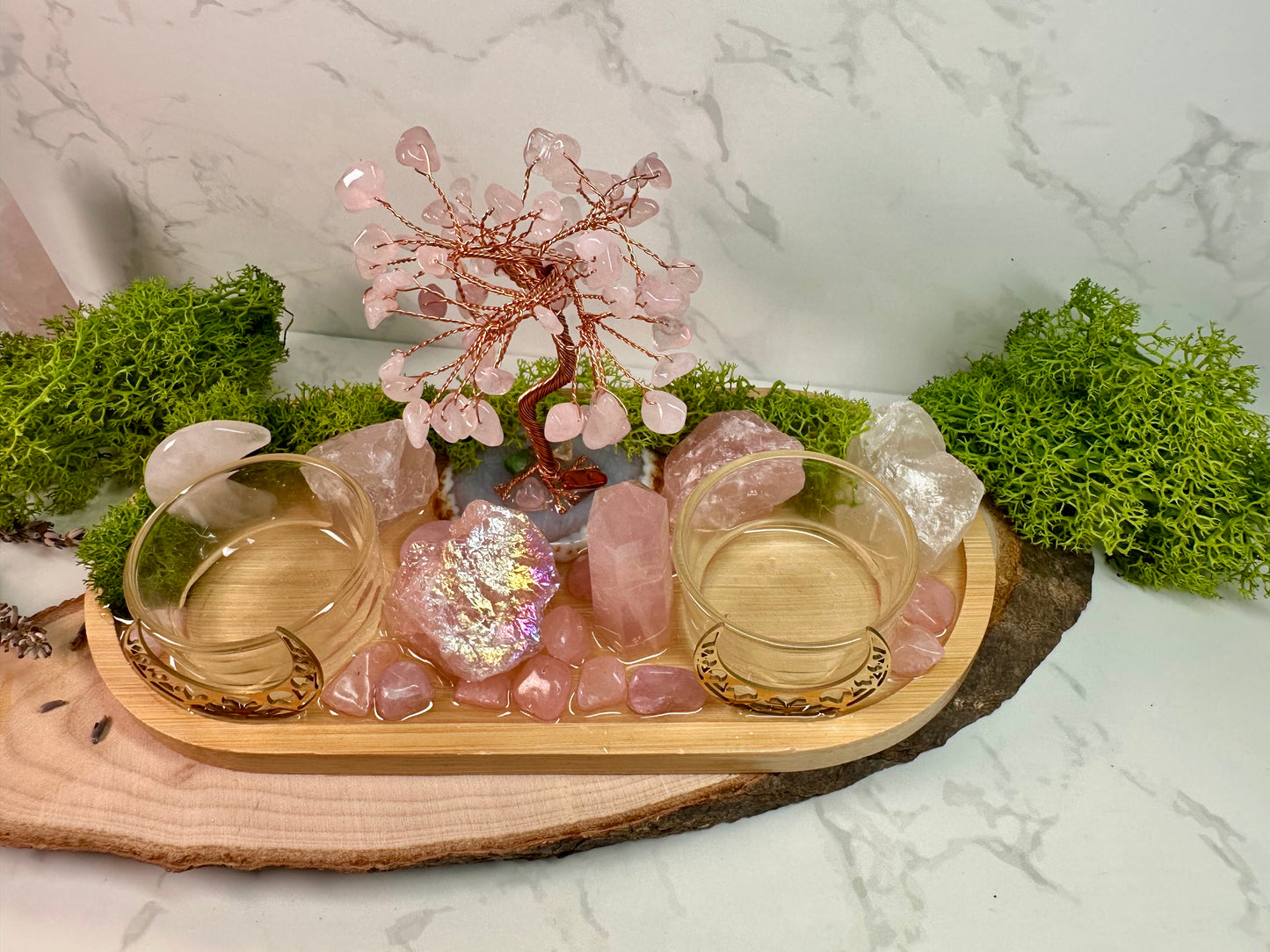 Love & Self‑Love Crystal Candle Holder | Rose Quartz Altar Tray | Divine Feminine Ritual Decor, Spiritual Gift,