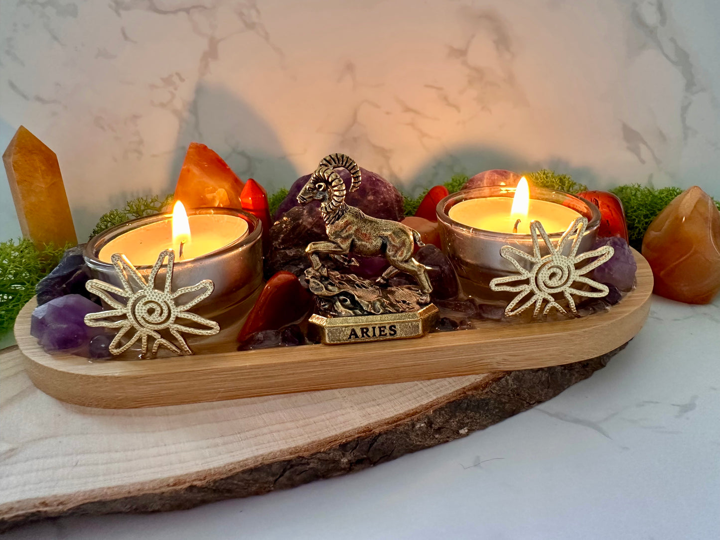 Aries zodiac altar tray Birthstone Carnelian, Red Jasper and Amethyst