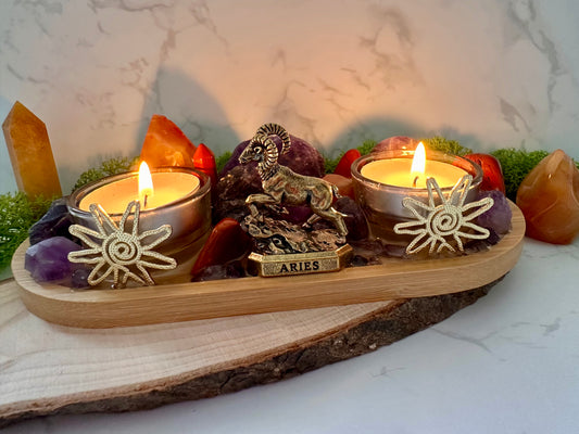 Aries zodiac altar tray Birthstone Carnelian, Red Jasper and Amethyst