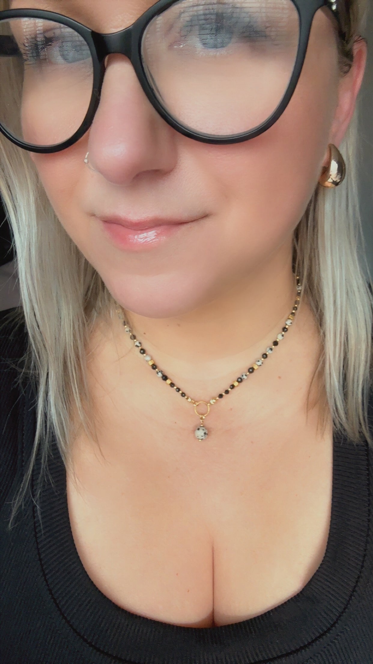 Black Tourmaline & Dalmatian Jasper Necklace – Protection, Grounding and Balance