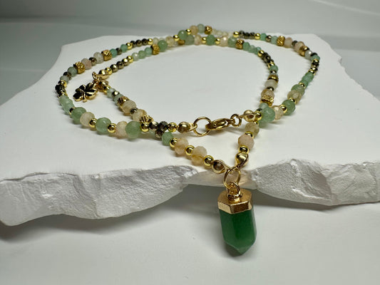 Money Attraction Necklace – Citrine, Pyrite & Green Aventurine | Handmade Crystal Jewelry for Abundance & Success