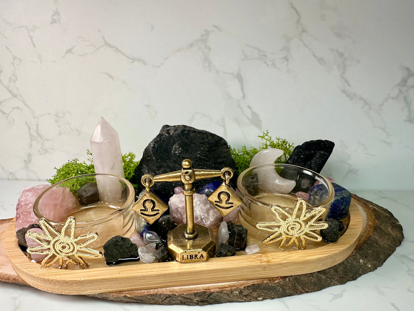 Libra Zodiac Crystal Altar • Rose Quartz, Lapis Lazuli & Black Tourmaline •