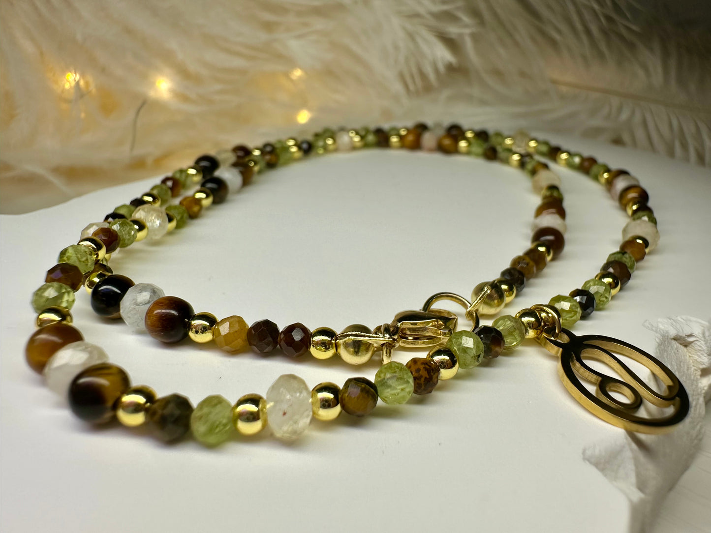 Handmade Leo Zodiac Necklace – Peridot, Tiger Eye & Citrine Beaded Crystal Jewelry Astrology Birthday Gift
