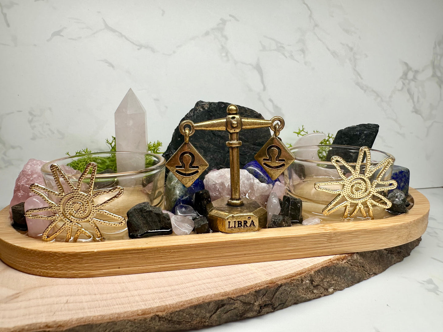 Libra Zodiac Crystal Altar • Rose Quartz, Lapis Lazuli & Black Tourmaline •