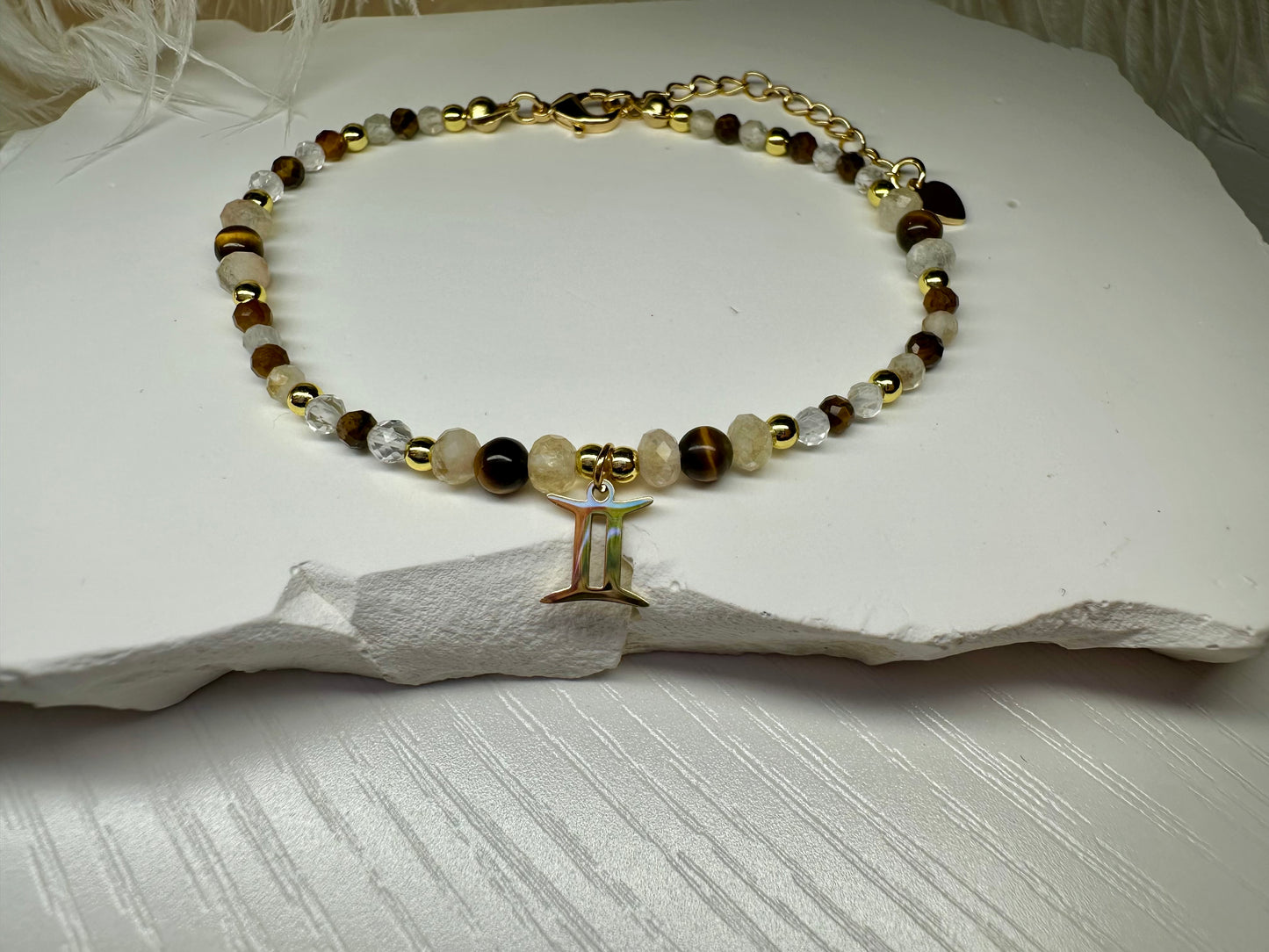 Handmade Gemini Zodiac Bracelet – Tiger Eye, Citrine & Clear Quartz