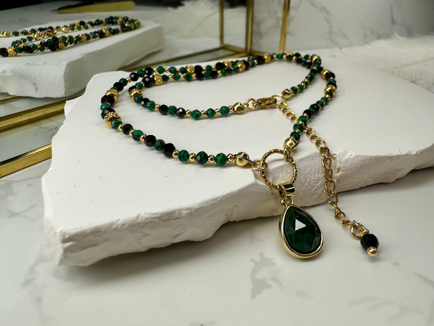 Malachite & Tourmaline Protection Necklace – Handmade Crystal Jewelry