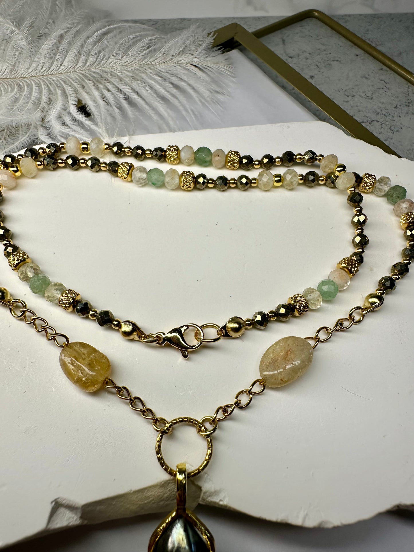 Money & Prosperity Necklace – Pyrite, Citrine & Green Aventurine for Abundance & Luck
