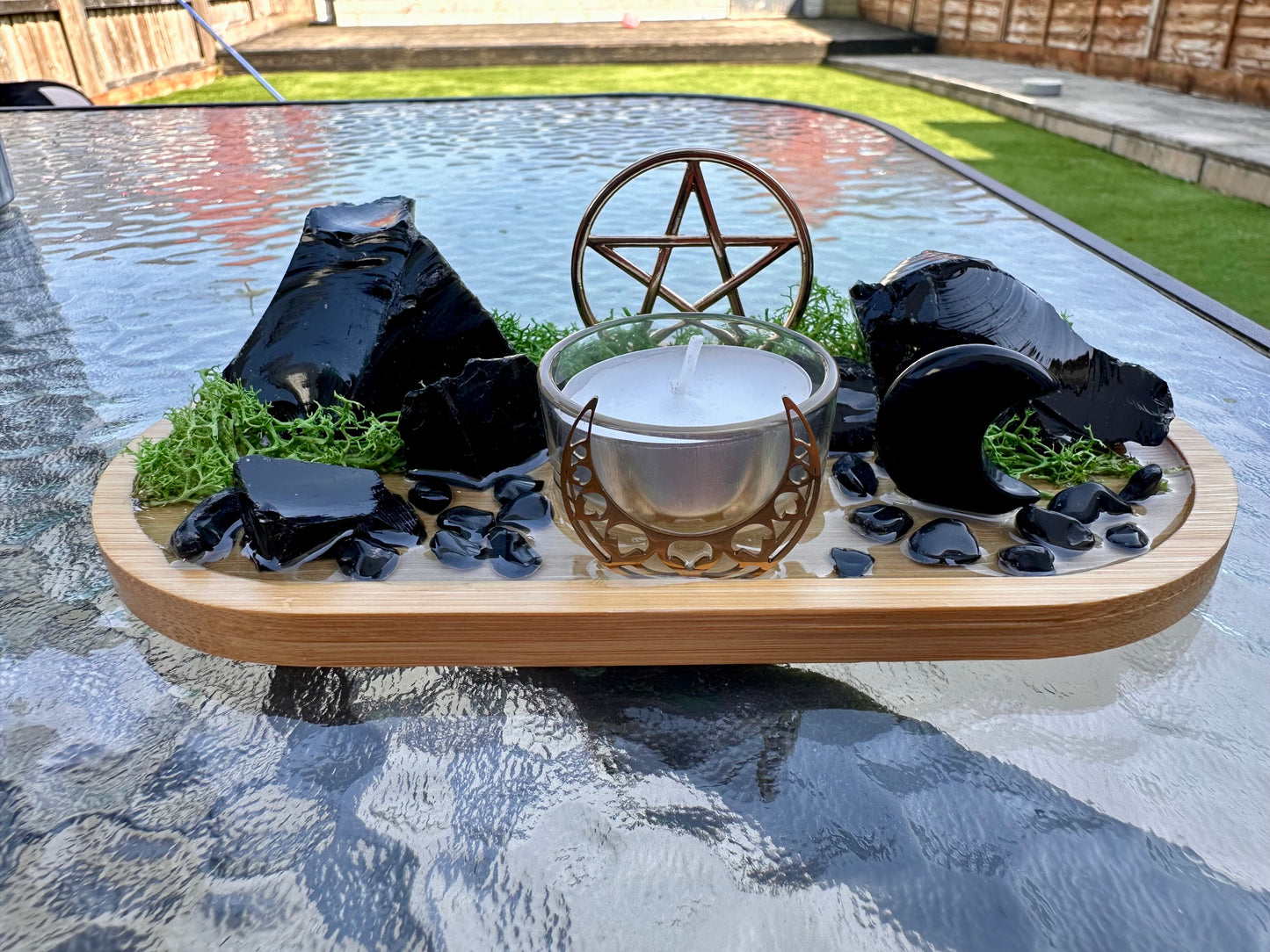 Black Obsidian Protection Tray | Witchcraft Altar Decor Spiritual Home Decor Display