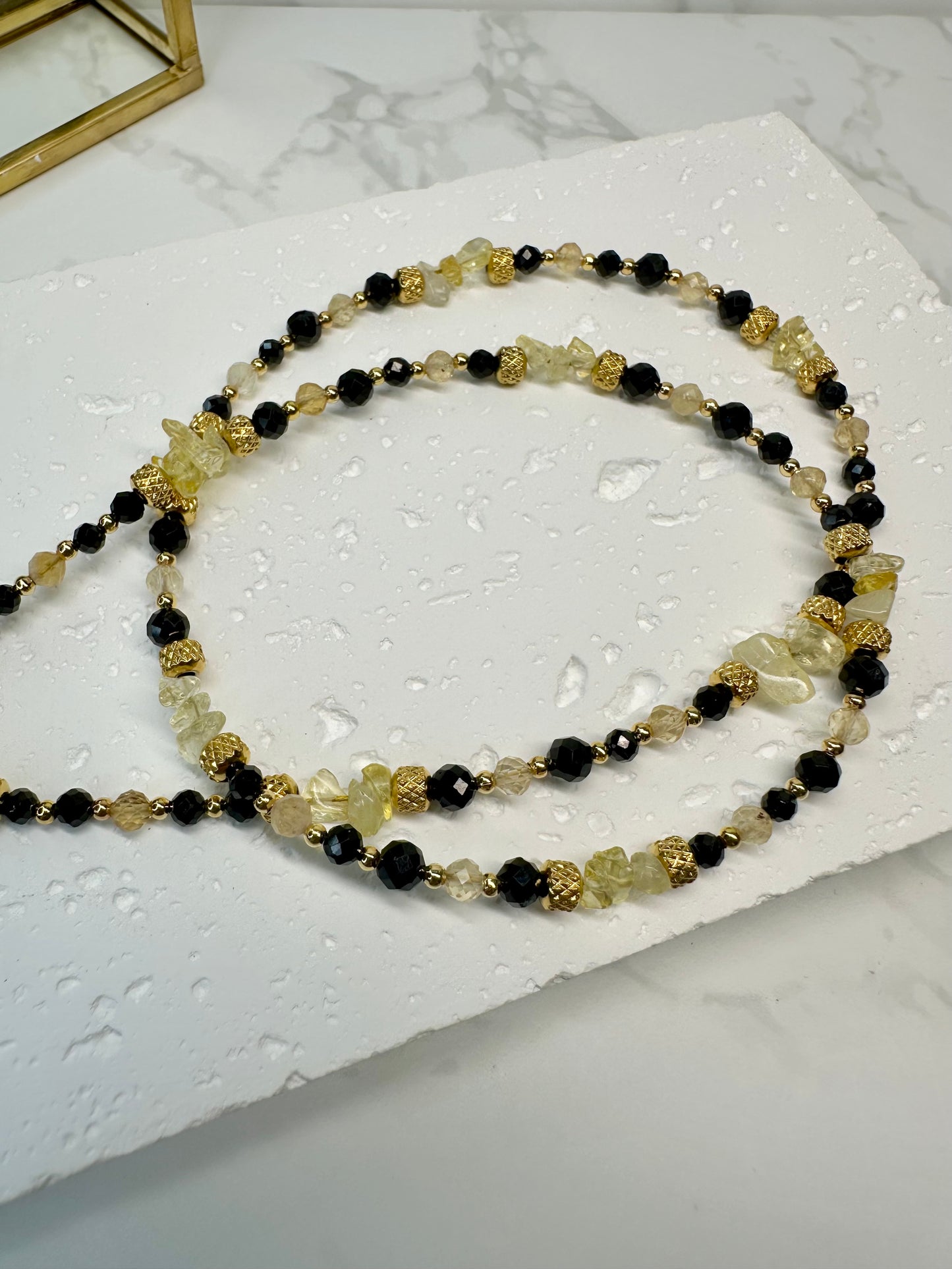 Black Tourmaline & Citrine Necklace with Raw Pendant