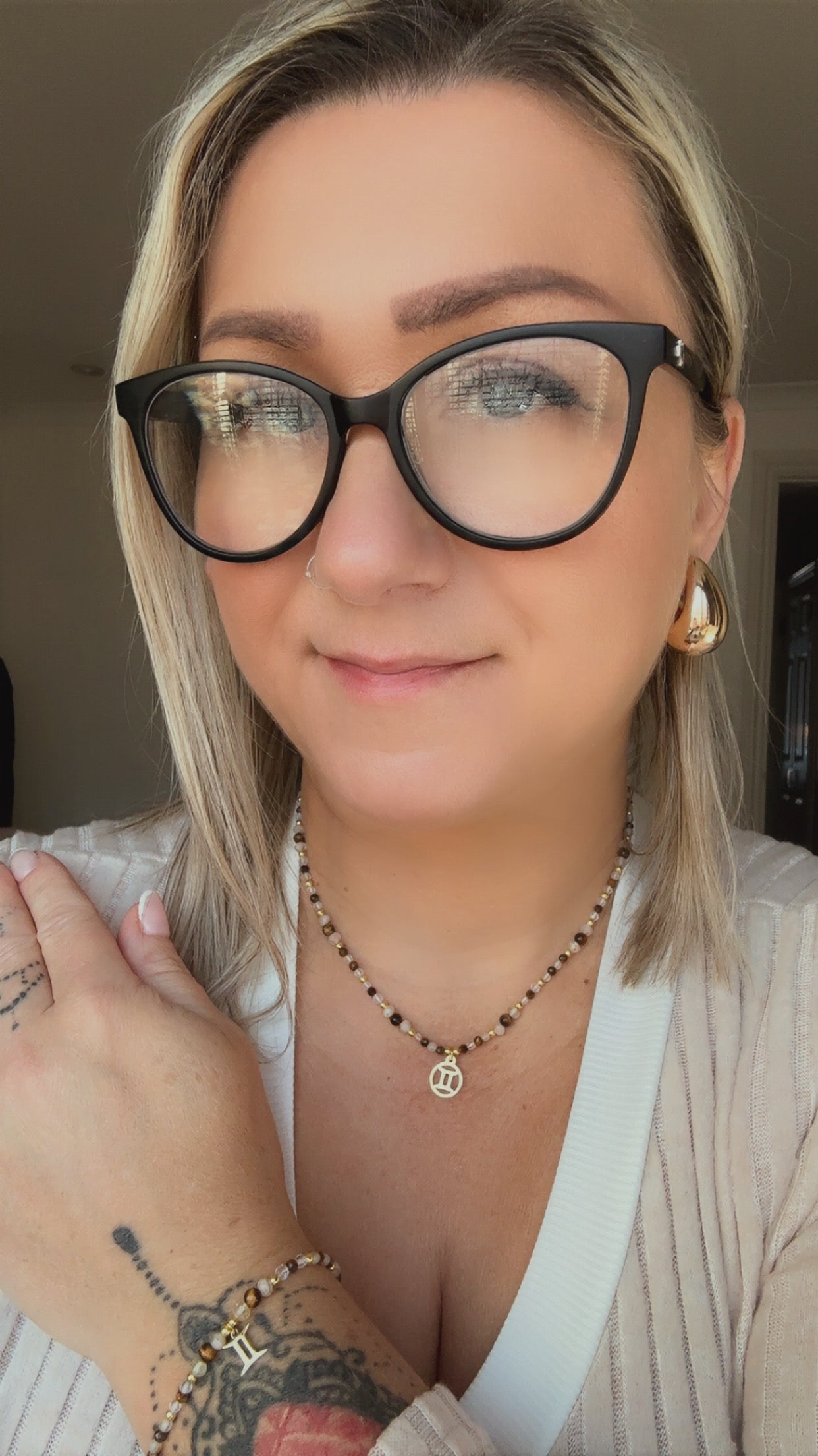 Gemini Zodiac Jewelry Set – Handmade Tiger Eye, Citrine & Clear Quartz Necklace and Bracelet Astrology Gift