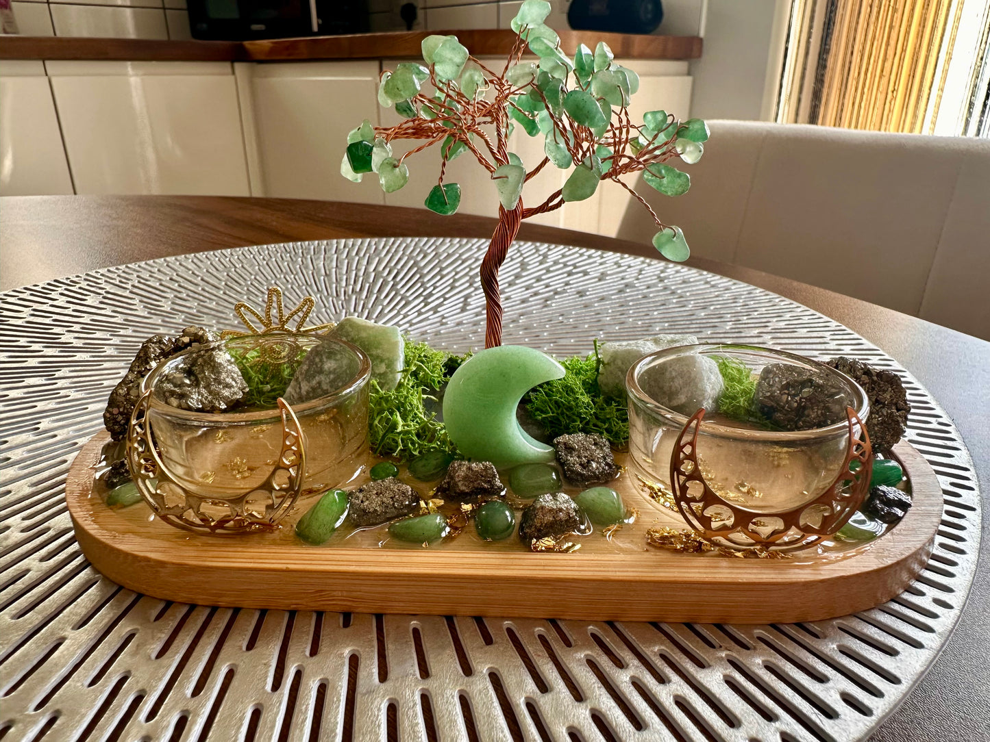 Pyrite & Green Aventurine Money Tree Tray | Prosperity Altar Decor | Wealth Manifestation Crystal Set | Abundance Ritual Gift
